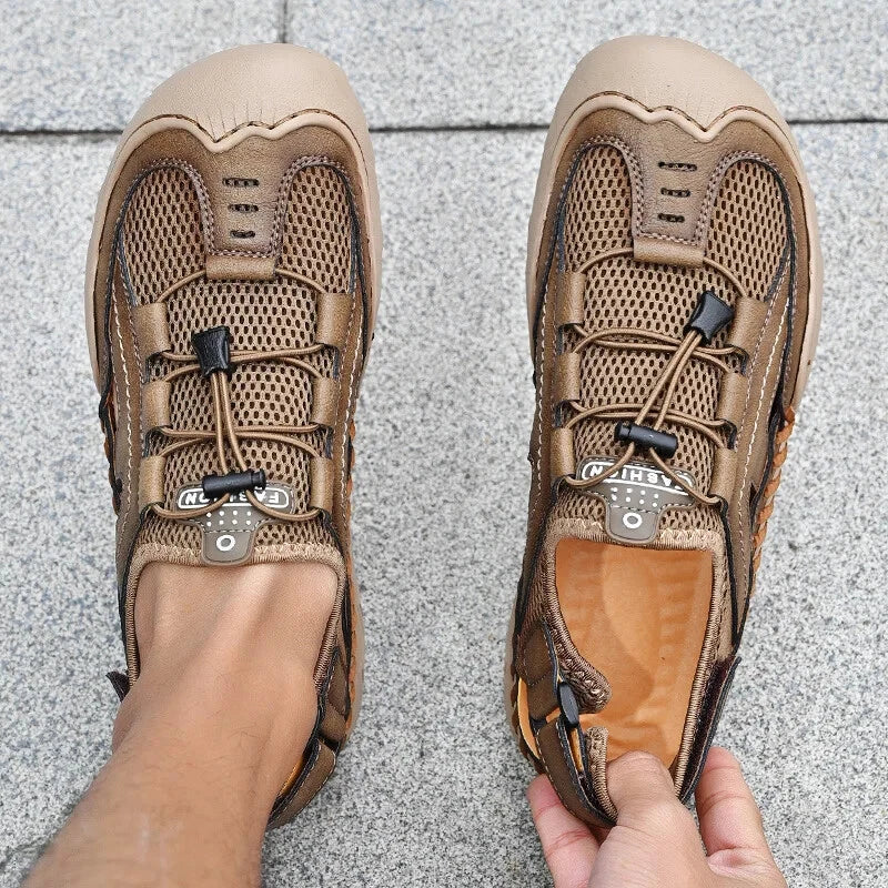 Men Handmade Sandals Breathable Mesh Slippers Outdoor Lightweight Beach Sneakers