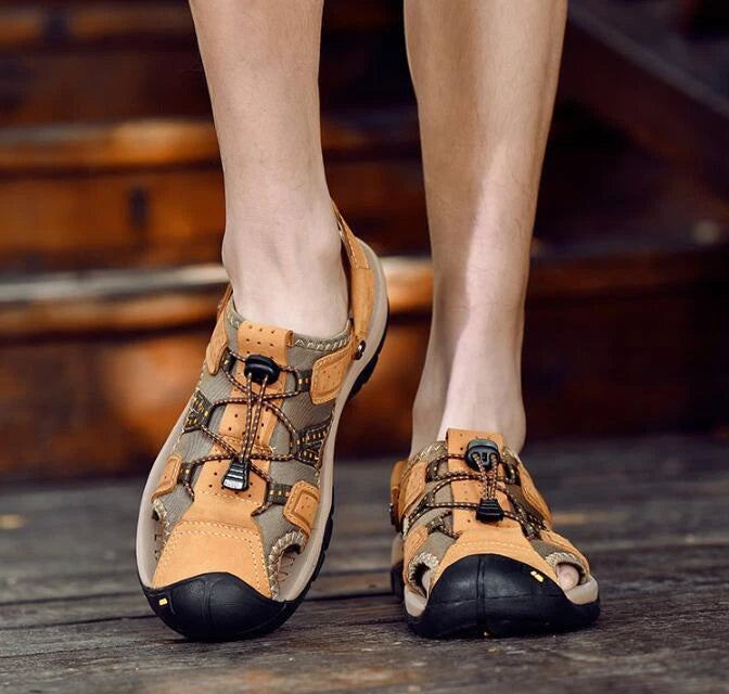 Mens Leather Sandals Walking Sports Summer Beach Shoes Casual Outdoor Slippers