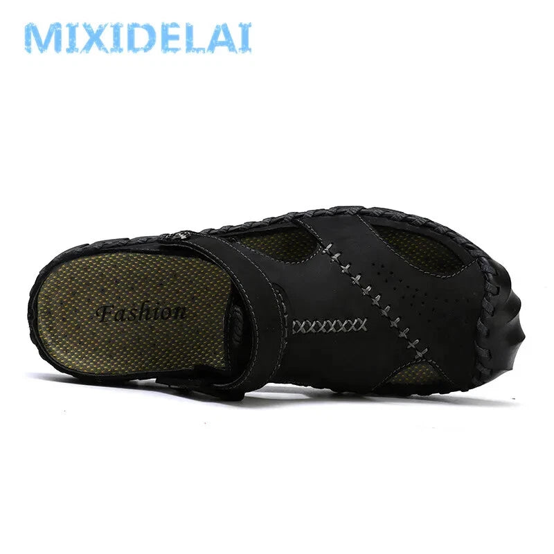 Genuine Leather Men Sandals Half Drag Beach Slippers Handmade Casual Sneakers