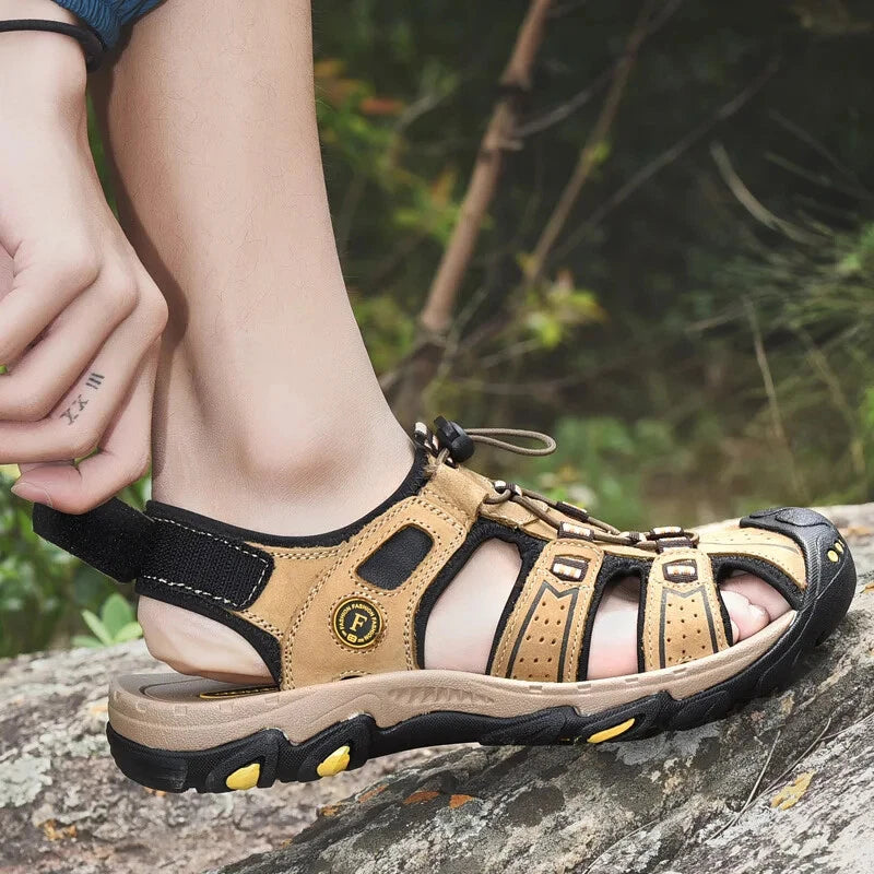 Male Leather Sandals Summer Waterproof Slip on Beach Slippers Comfort Sneakers