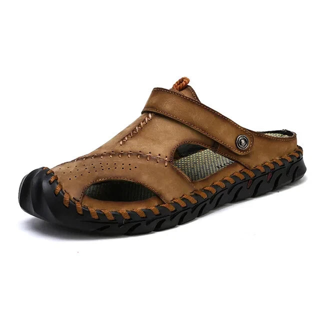 Genuine Leather Men Sandals Half Drag Beach Slippers Handmade Casual Sneakers