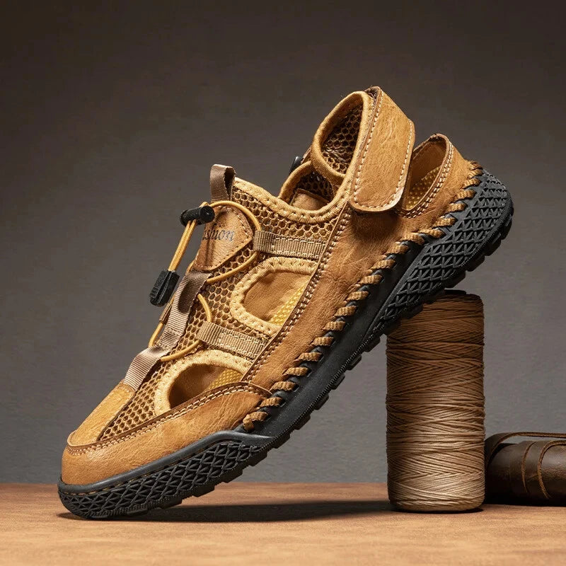 Men Mesh Walking Shoes Hollow Breathable Sandals Handmade Soft Beach Slippers