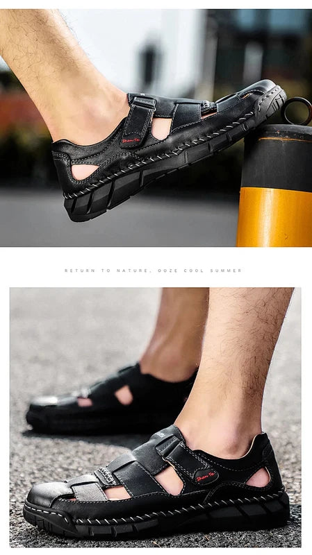 Genuine Leather Sandals Breathable Beach Slippers Comfortable Casual Sneakers