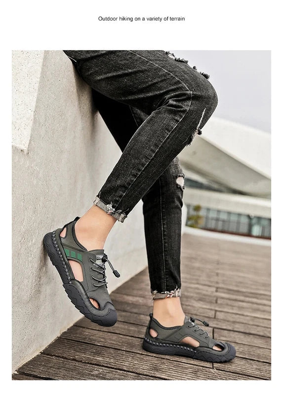Handmade Men Leather Sandals Non Slip Light Hiking Shoes Comfort Beach Slippers