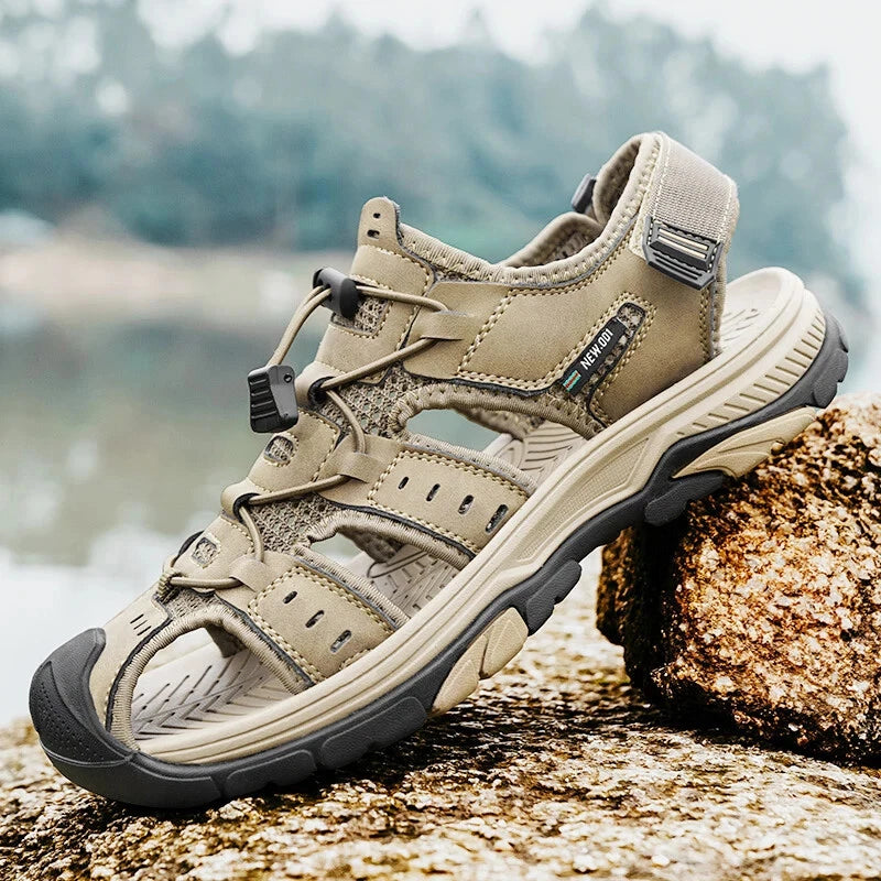 Summer Men's Leather Sandals Hollow Outdoor Sandals Slippers Beach Sandals