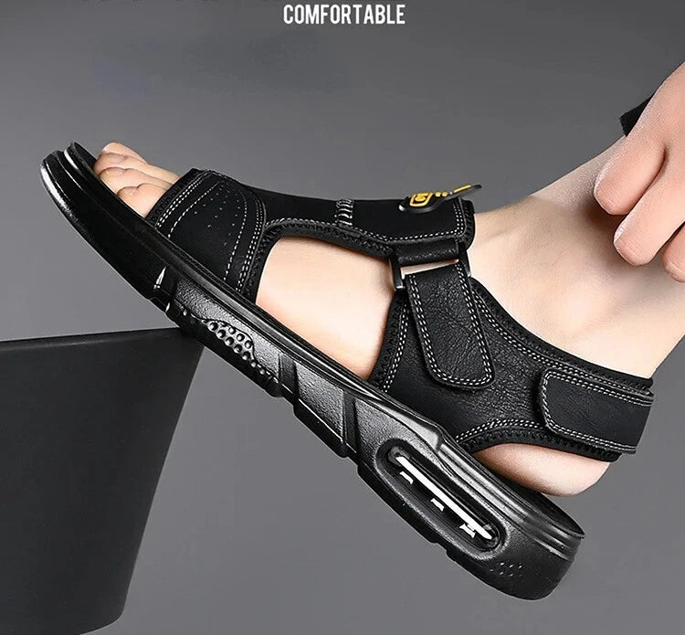 Men's Summer Cow Leather Sandals Designer Leisure Shoes Outside Beach Slippers