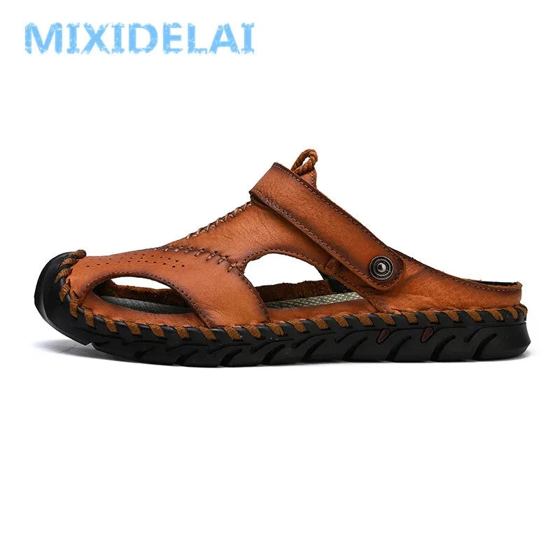 Genuine Leather Men's Sandals Summer Beach Slippers Casual Outdoor Beach Shoes