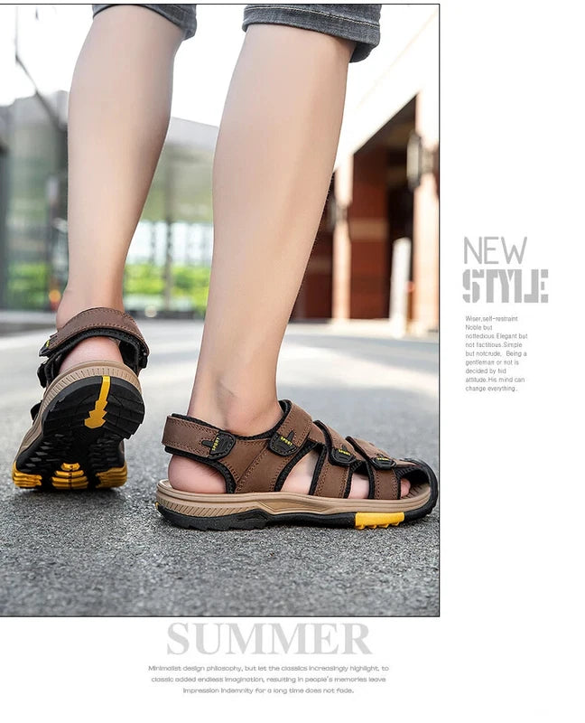 Summer Men Sandals Genuine Leather Casual Sneakers Breathable Beach Slippers