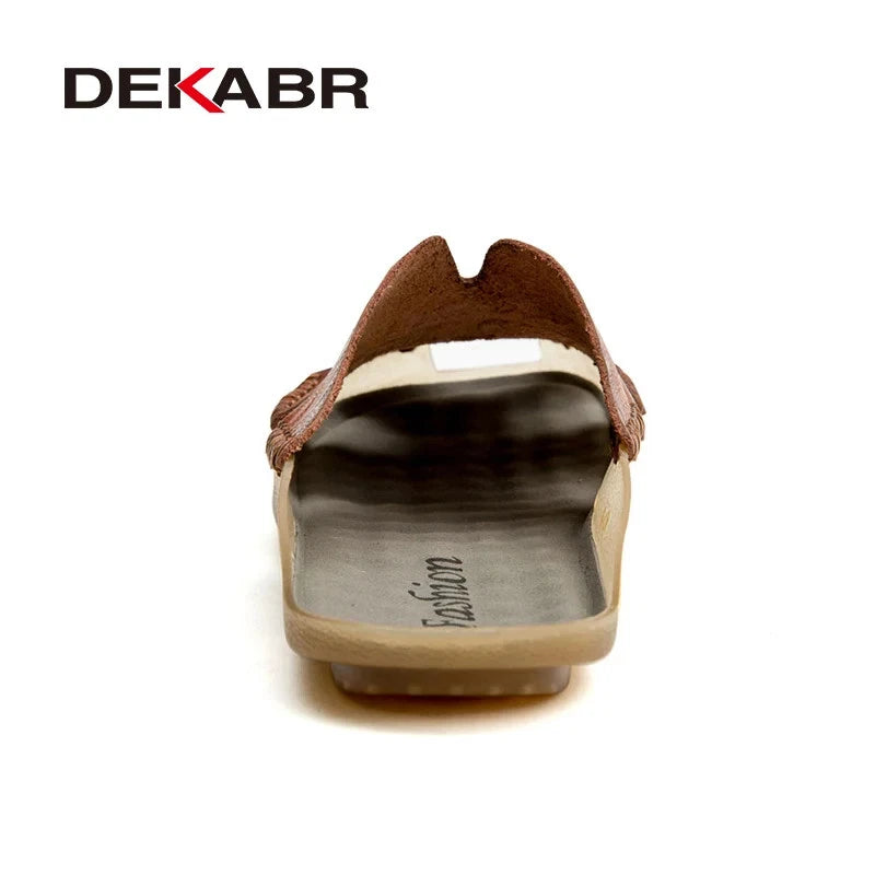 Men Slippers Genuine Leather Beach Anti-Slip Fashion Comfortable Casual Shoes