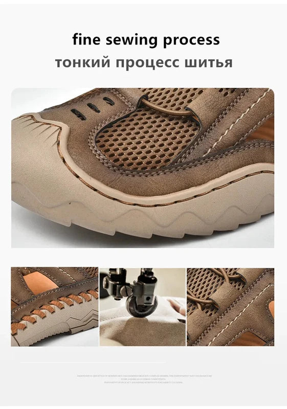 Men Handmade Sandals Breathable Mesh Slippers Outdoor Lightweight Beach Sneakers