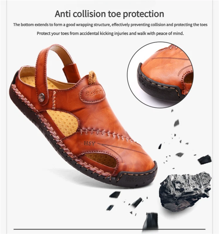 Men’s Sandals Leather Slippers Shoes Outdoor Beach Breathable Casual Shoes