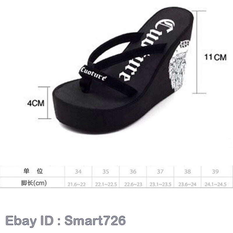 Summer Women High Heel Sandals Slippers Platform Wedge Flip Flops Beach Shoes