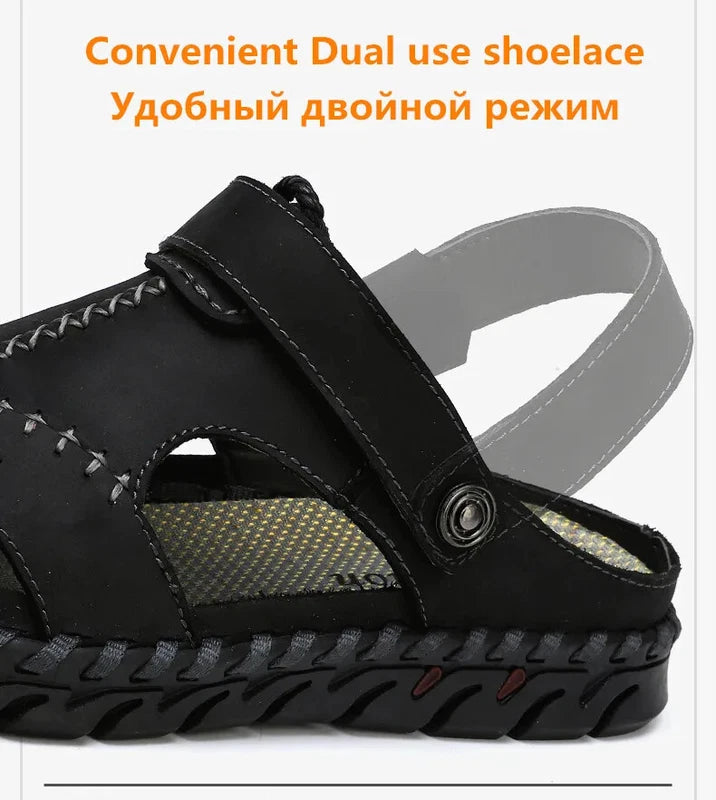 Genuine Leather Men's Sandals Summer Beach Slippers Casual Outdoor Beach Shoes