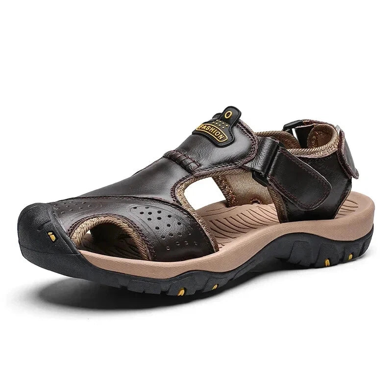 Summer Men Leather Sandals Soft-Soled Comfort Slippers Breathable Beach Shoes