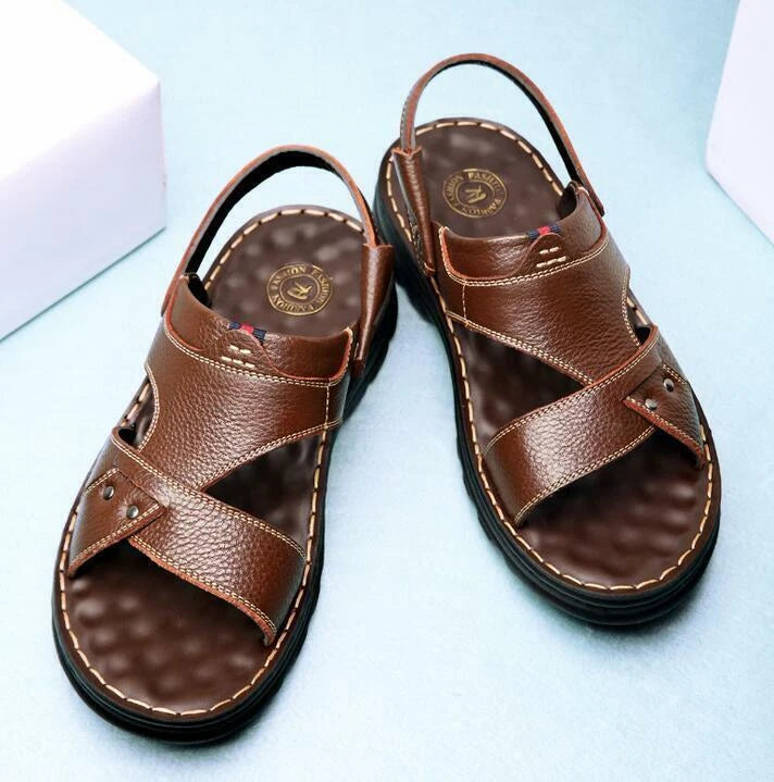 Summer Men Casual Hiking Leather Sandals Beach Shoes Open Toe Flat Slippers Size