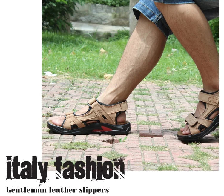 Casual Men Leather Soft Sandals Comfortable Beach Slippers Breathable Sneakers