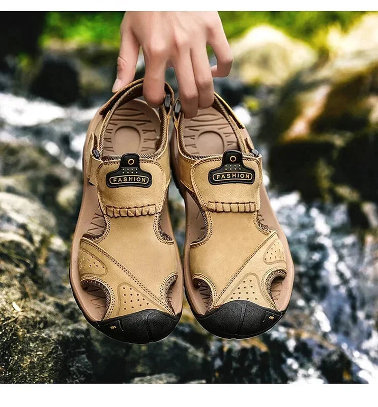 Summer Men Leather Sandals Soft-Soled Comfort Slippers Breathable Beach Shoes
