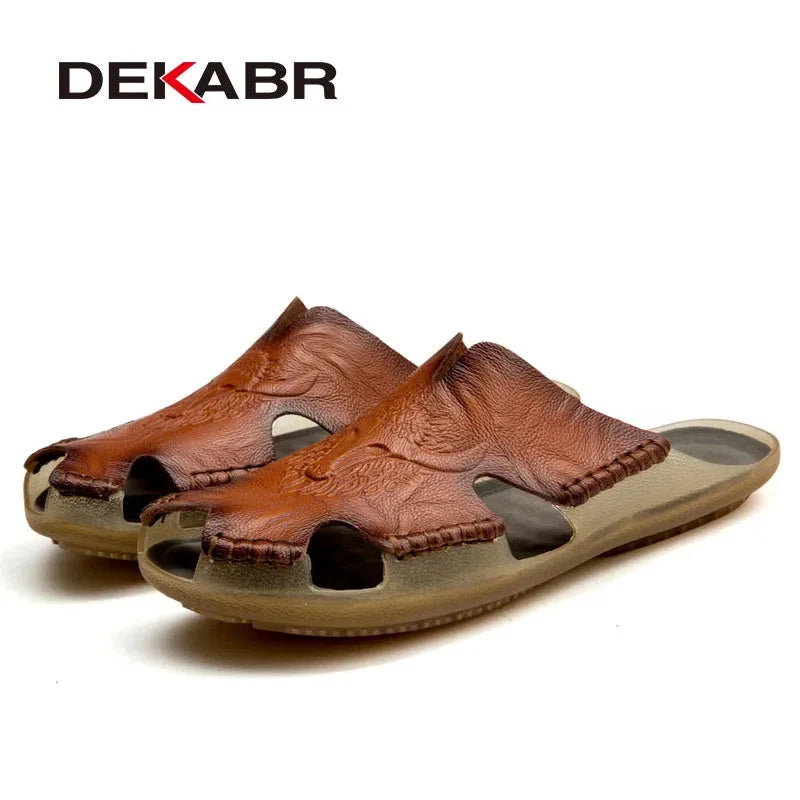 Men Slippers Genuine Leather Beach Anti-Slip Fashion Comfortable Casual Shoes