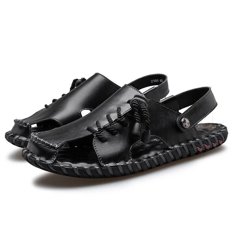 Mens Genuine Leather Beach Shoes Casual Sandals Summer Sports Soft Slippers