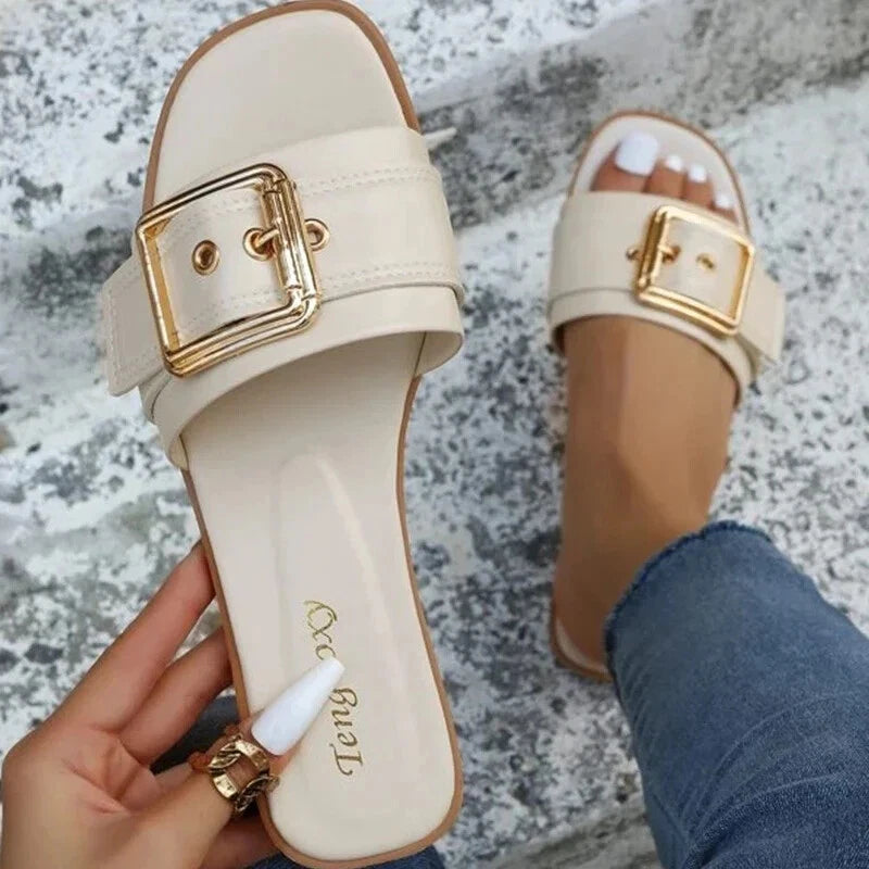 Women Office White Flat Slippers Summer Sandy Beach Sandals Women Shoes