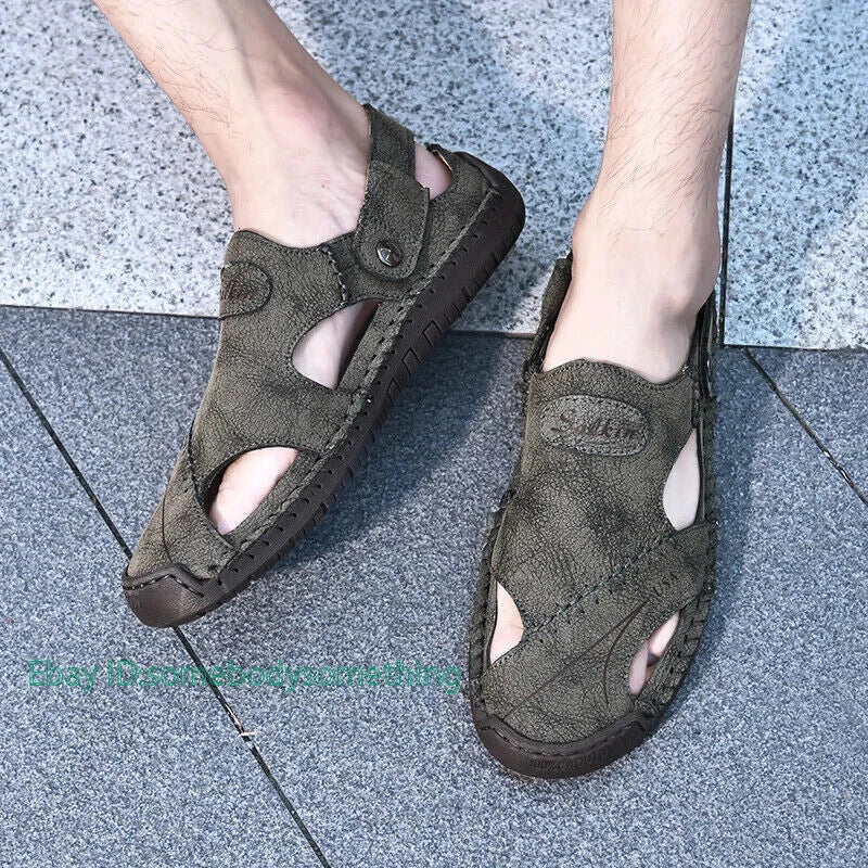 Handmade Summer Sandals Men Breathable Slippers Anti-slip Hollow Beach Shoes