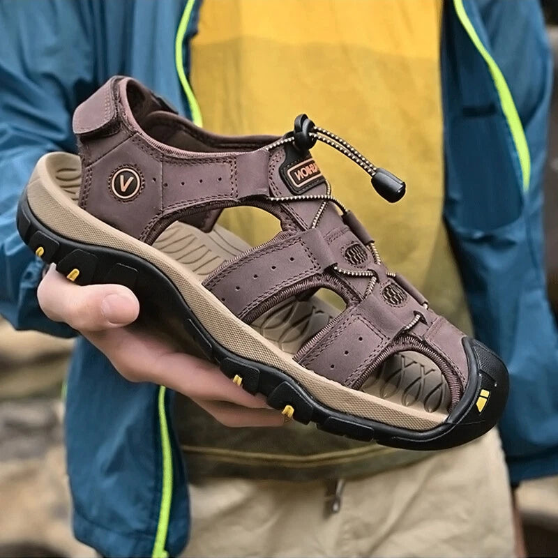 Men's Leather Sandals Closed Toe Beach Nonslip Summer Outdoor Sport Hiking Shoes