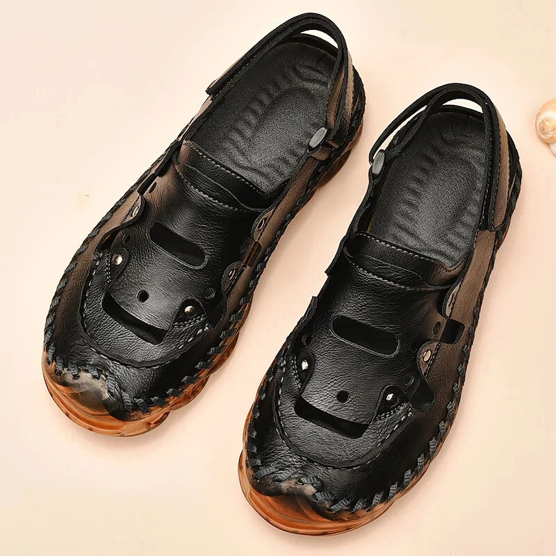 Summer Men's Sandals Leather Causal Shoes Outdoor Wear Resistance Beach Slippers