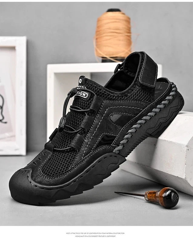 Summer Men's Leather Outdoor Beach Sandals Breathable Shoes Handmade Slippers