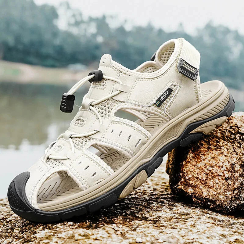 Summer Men's Leather Sandals Hollow Outdoor Sandals Slippers Beach Sandals