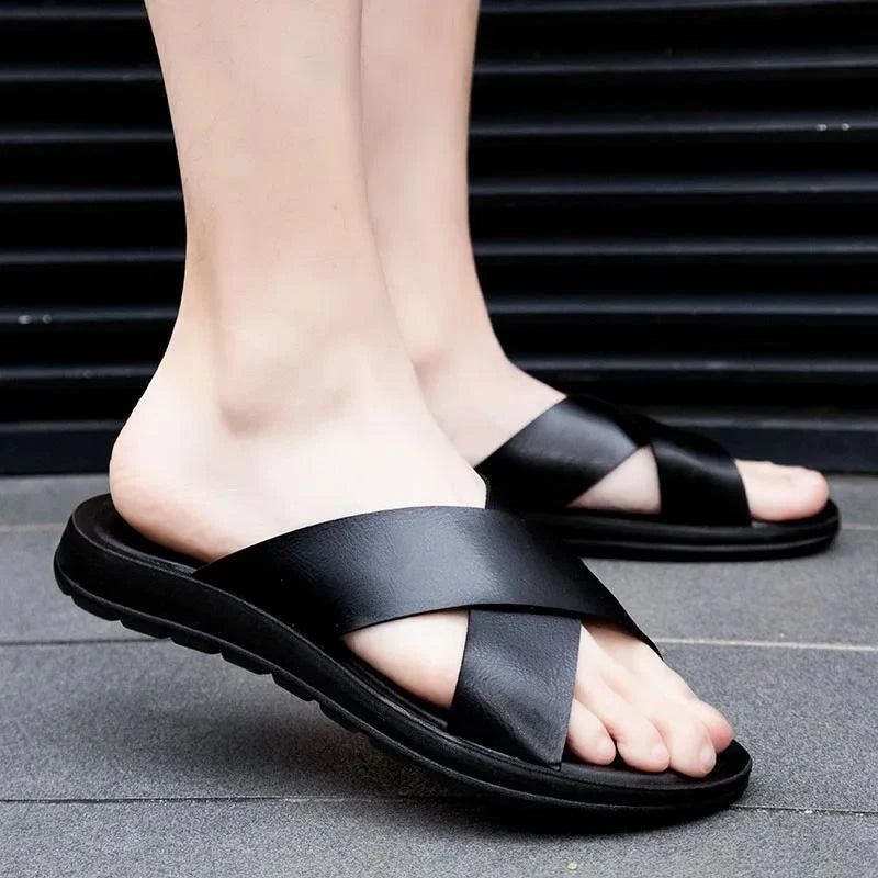 Men Shoes Italian Leather Slippers Men Beach Summer Shoes High Quality Big Size