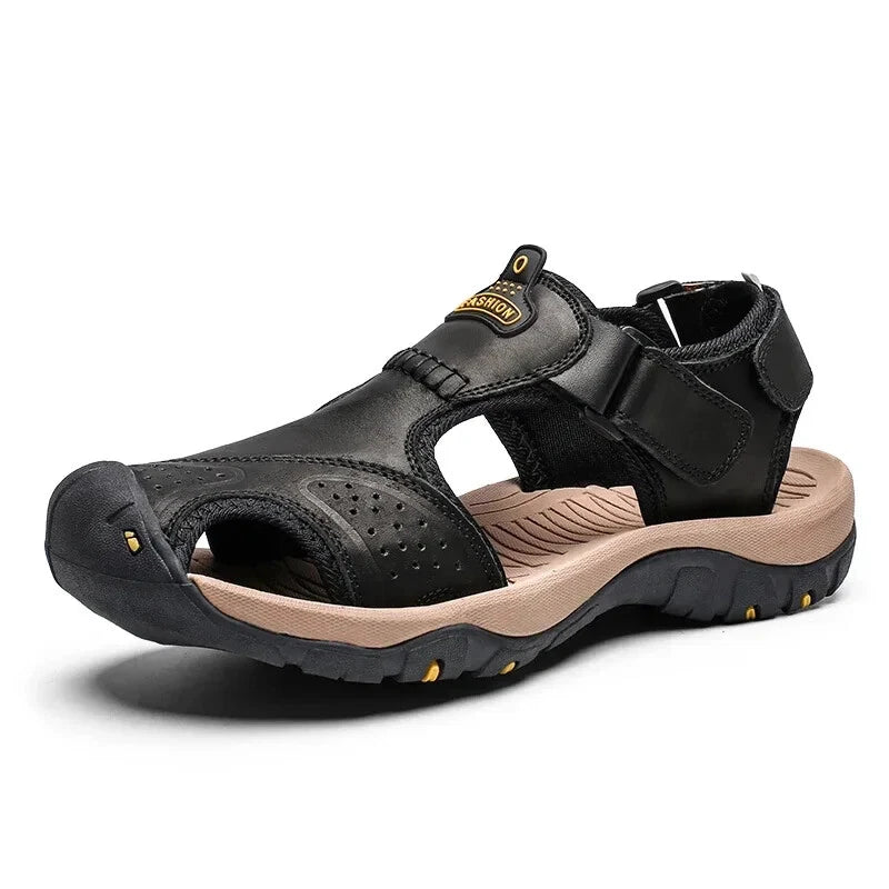 Summer Men Leather Sandals Soft-Soled Comfort Slippers Breathable Beach Shoes