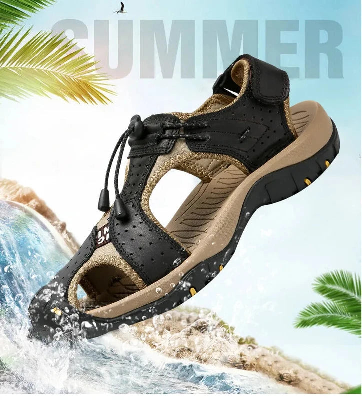 Breathable Men's Sandals Leather Non Slip Beach Slippers Comfort Casual Shoes