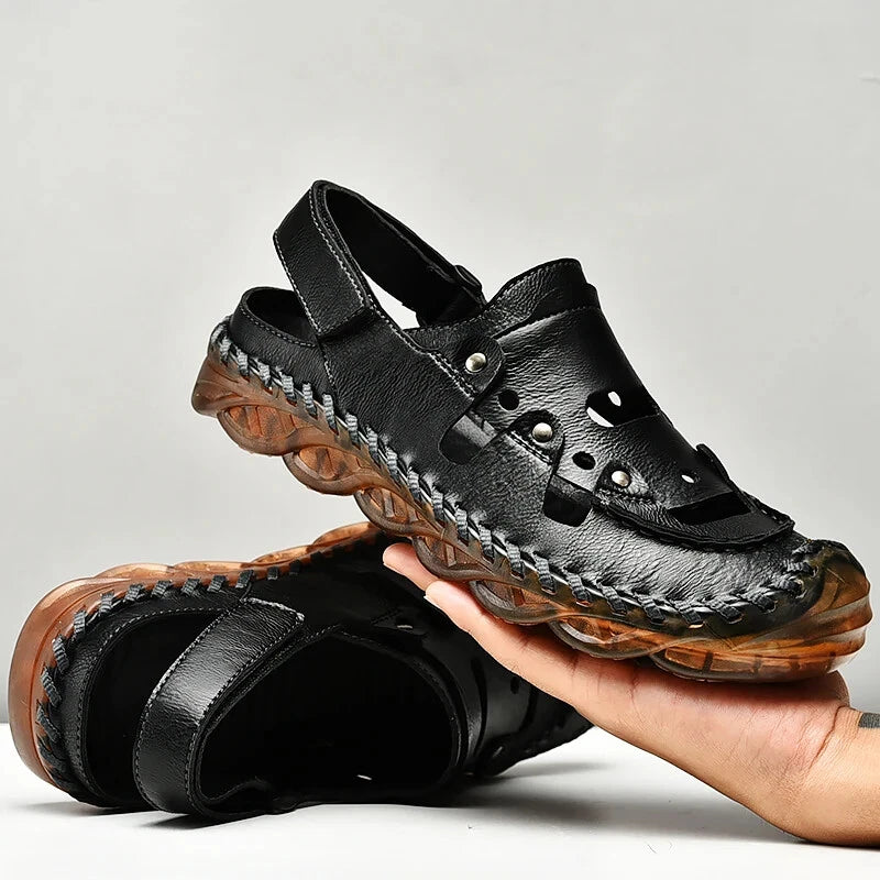 Summer Men's Sandals Leather Causal Shoes Outdoor Wear Resistance Beach Slippers
