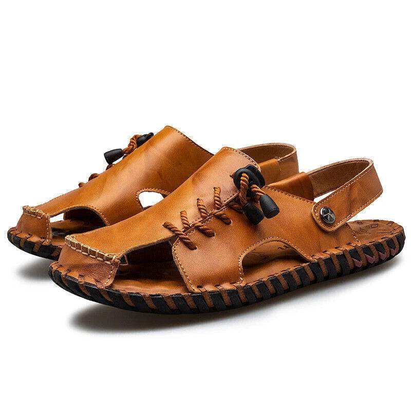 Mens Genuine Leather Beach Shoes Casual Sandals Summer Sports Soft Slippers