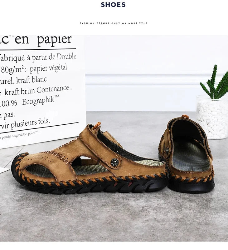 Genuine Leather Men Sandals Half Drag Beach Slippers Handmade Casual Sneakers