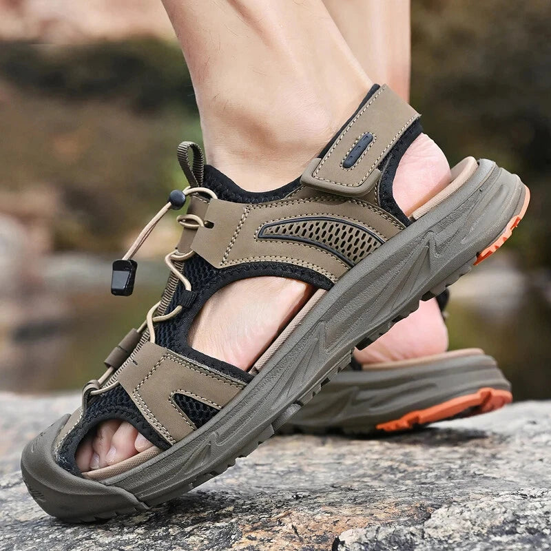 Handmade Men Sandals Breathable Leather Walking Shoes Waterproof Beach Slippers