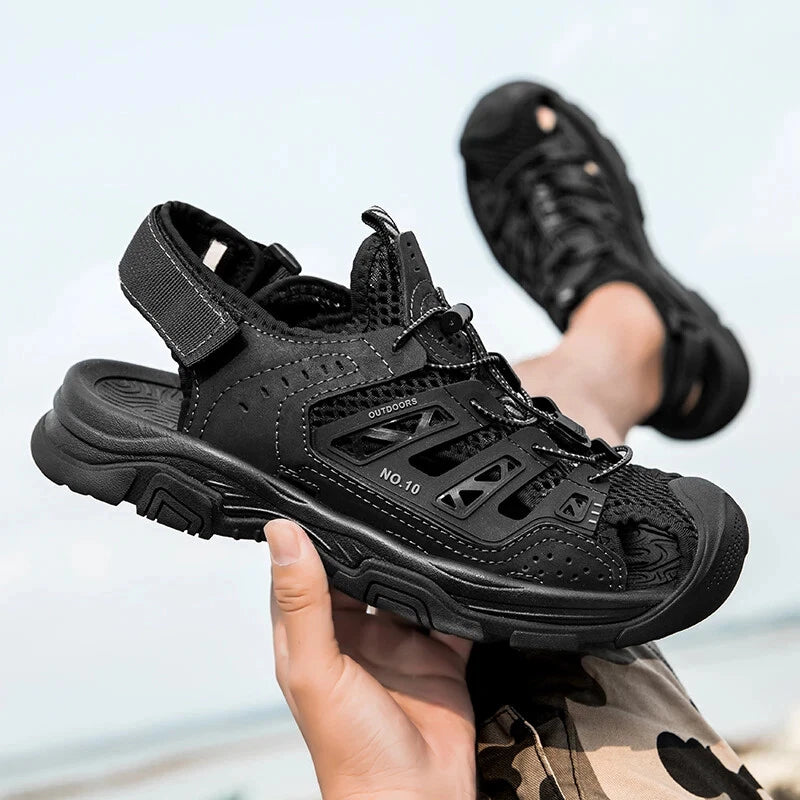 Soft Male Leather Sandals Summer Breathable Beach Slippers Hiking Sneakers