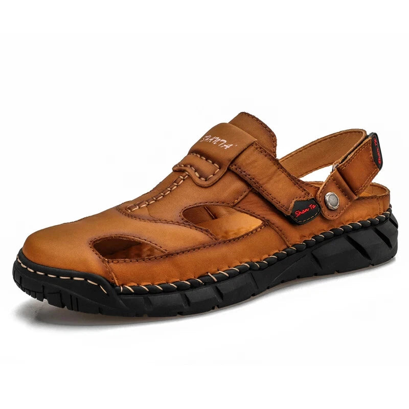 Classic Men Sandals Soft Leather Beach Slippers Outdoor Casual Lightweight Shoes