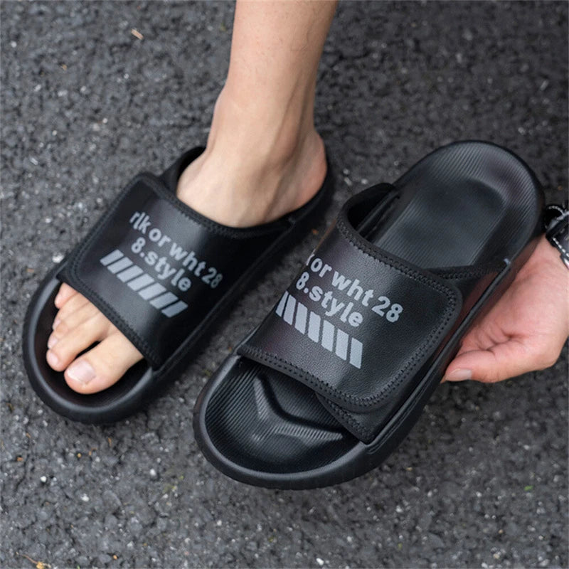 Men's Leather Slides Open Toe Summer Slippers Comfort Casual Sandals