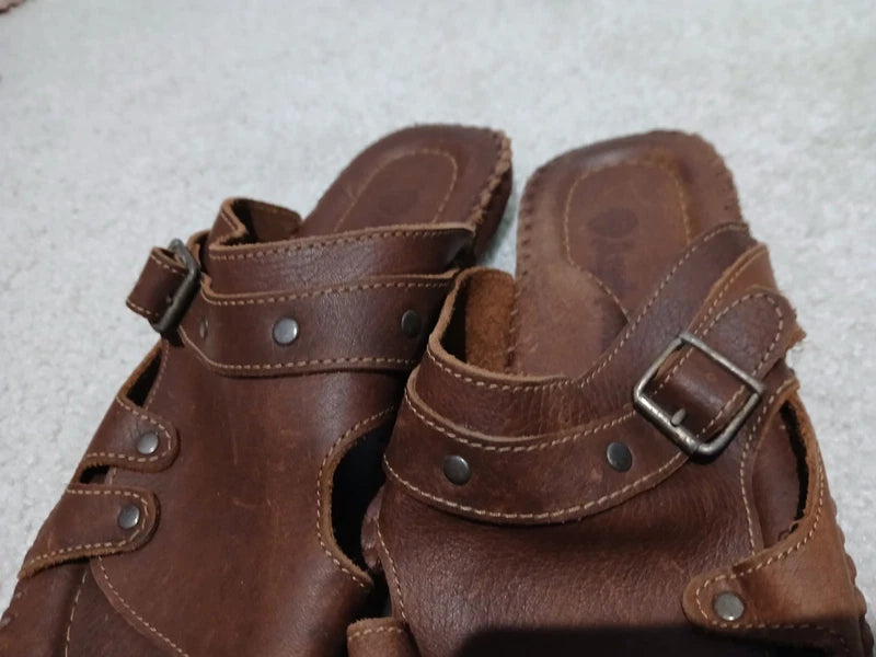 Mens Leather Sandals Shoes Beach Casual Summer Flip Flops Flats Slippers