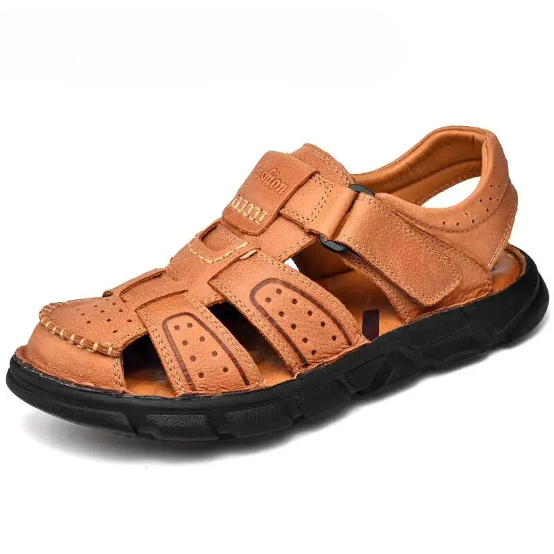 Summer Leather Men's Sandals Outdoor Beach Slippers Hiking Non-slip Flat Shoes