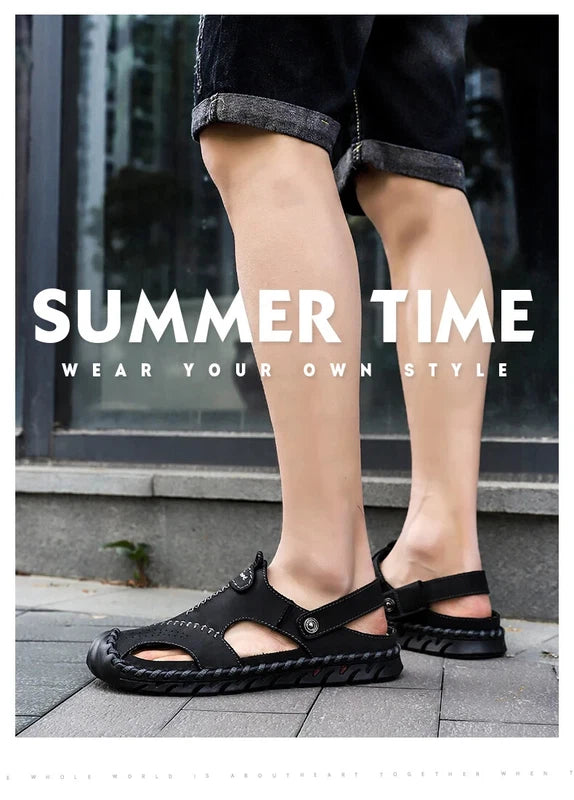 Genuine Leather Men Sandals Half Drag Beach Slippers Handmade Casual Sneakers