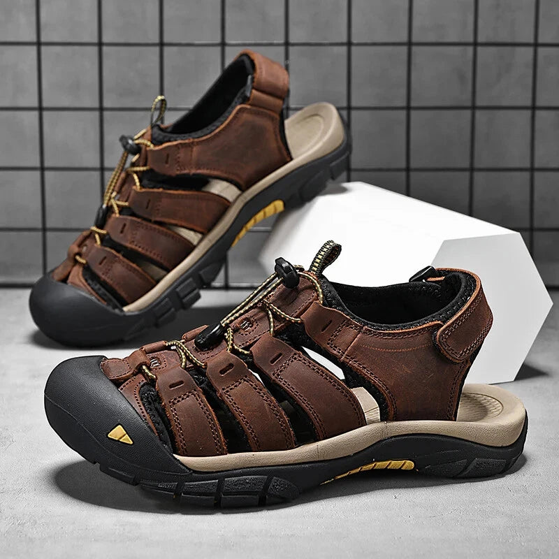 Genuine Leather Men's Sandals Breathable Casual Shoes Outdoor Beach Slippers