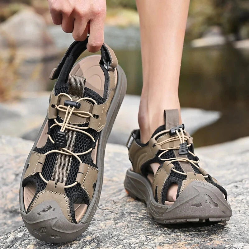 Handmade Men Sandals Breathable Leather Walking Shoes Waterproof Beach Slippers