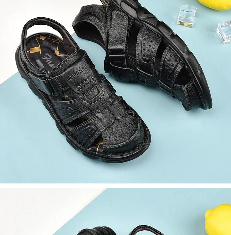 Summer Leather Men's Sandals Outdoor Beach Slippers Hiking Non-slip Flat Shoes
