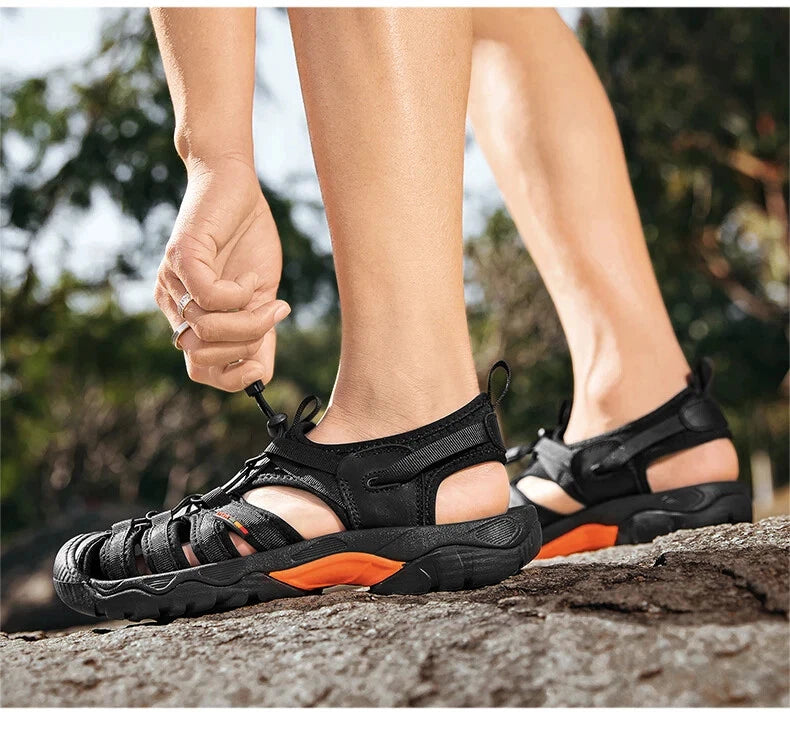 Summer Leather Men Sandals Breathable Casual Slippers Soft Sole Beach Sneakers