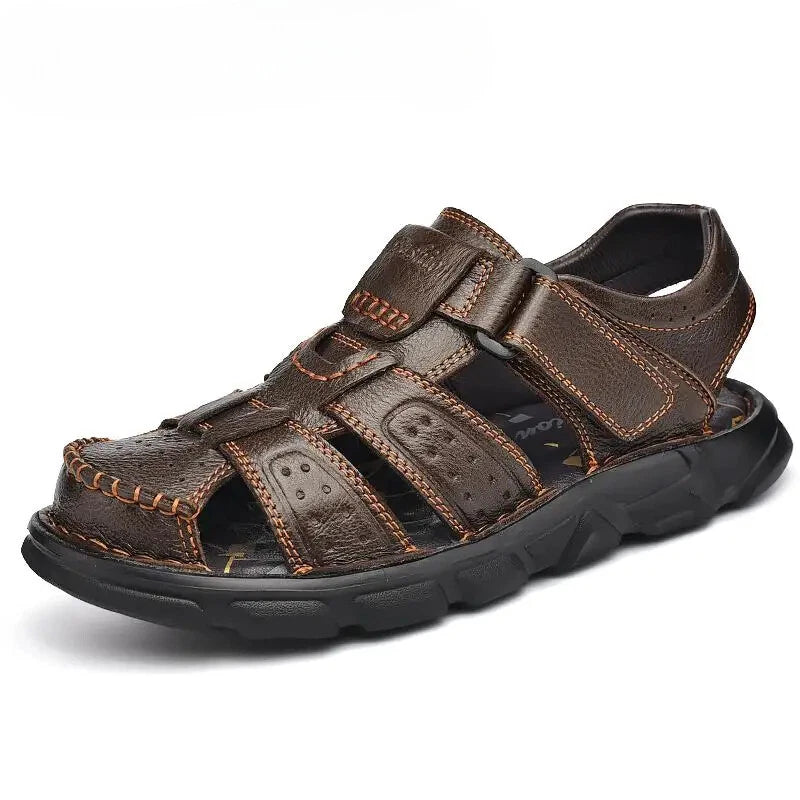 Summer Leather Men's Sandals Outdoor Beach Slippers Hiking Non-slip Flat Shoes