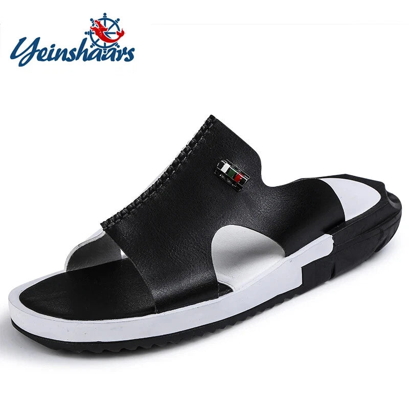 Comfortable Sandals Men Summer Slippers Fashion Peep Toe PU Flip Flops Shoes