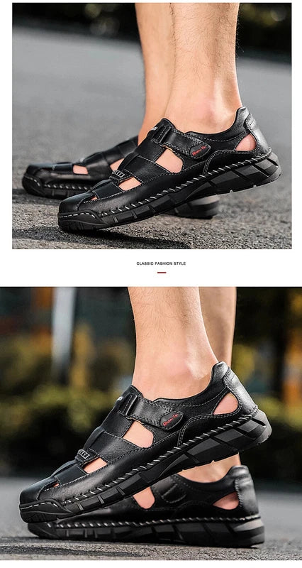 Genuine Leather Sandals Breathable Beach Slippers Comfortable Casual Sneakers