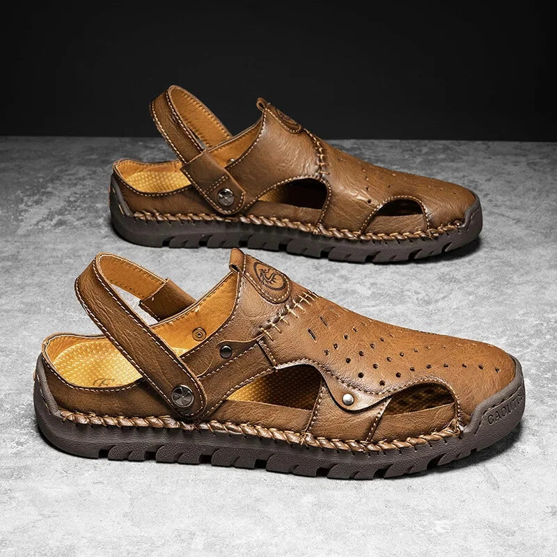 Men's Leather Waterproof Slip on Casual Soft Sandals Beach Slipper Big Size Shoe
